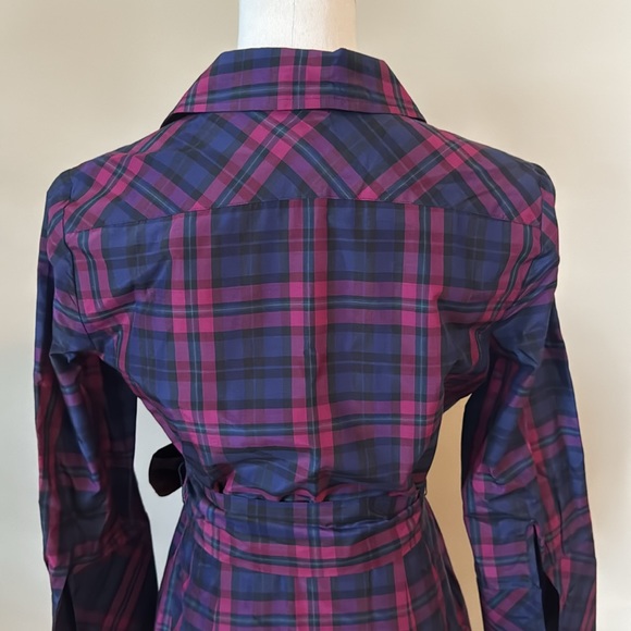 Talbots Petites Tartan Plaid Holiday Dress 8P Pink and Navy - Picture 6 of 7